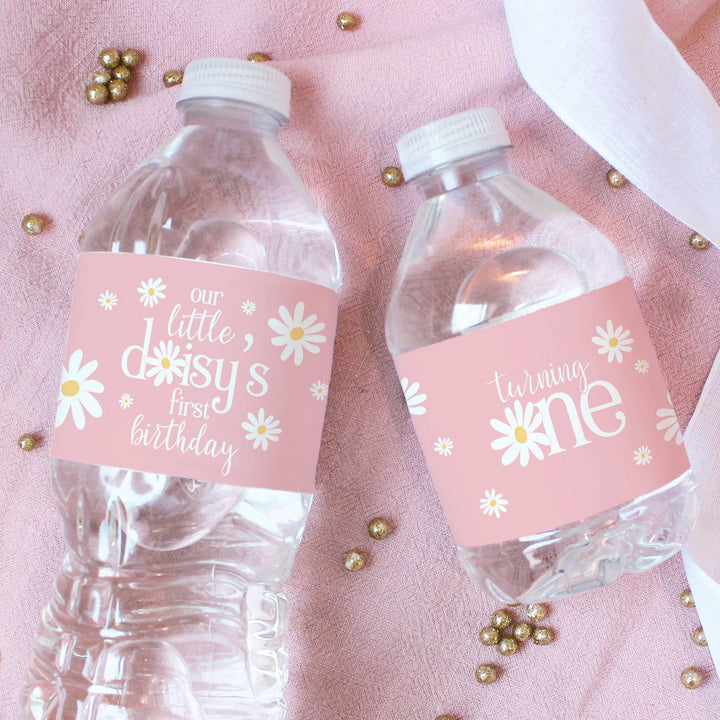 Darling Daisy - 1st Birthday: Water Bottle Labels - 24 Waterproof Stickers