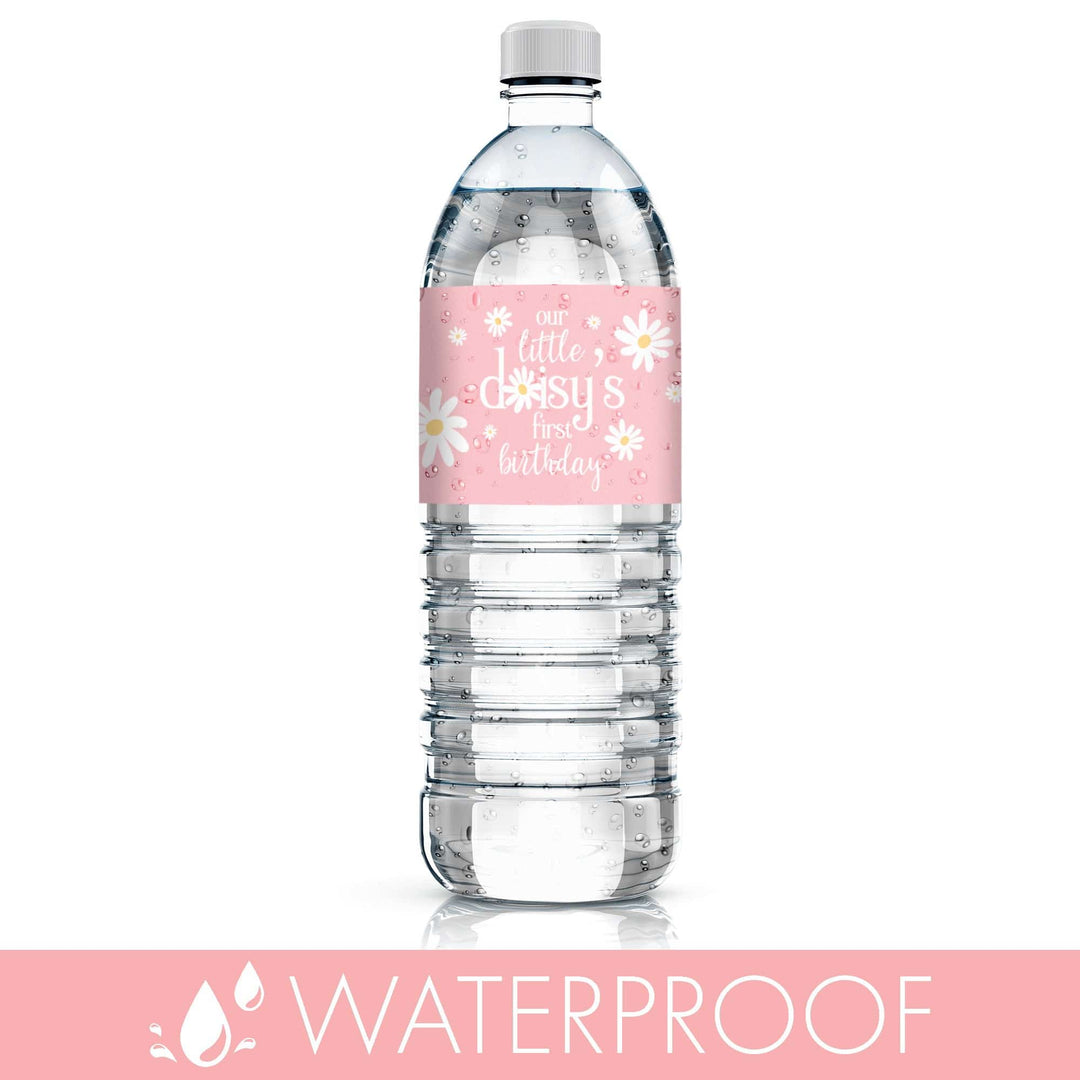 Darling Daisy - 1st Birthday: Water Bottle Labels - 24 Waterproof Stickers