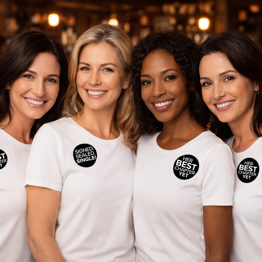 Signed Sealed Single Divorce Party Round Stickers – 40 Black & White Favor Labels and Envelope Seals, 1.75 Inch