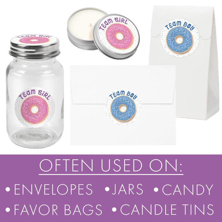 Donut Gender Reveal Party -Team Boy or Team Girl Stickers - 40 Stickers - Distinctivs Party