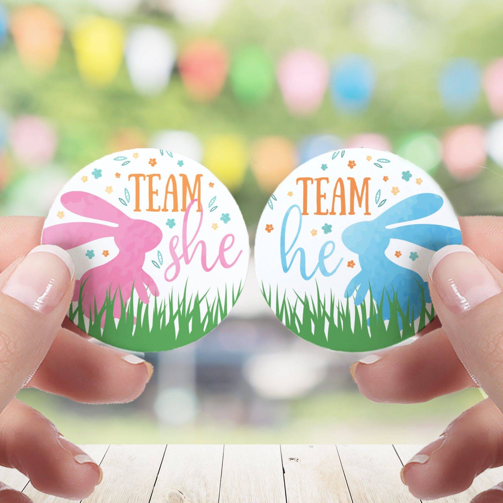 Easter Gender Reveal Party: Little Bunny -Team He or Team She Voting Stickers - 40 Stickers - Distinctivs Party