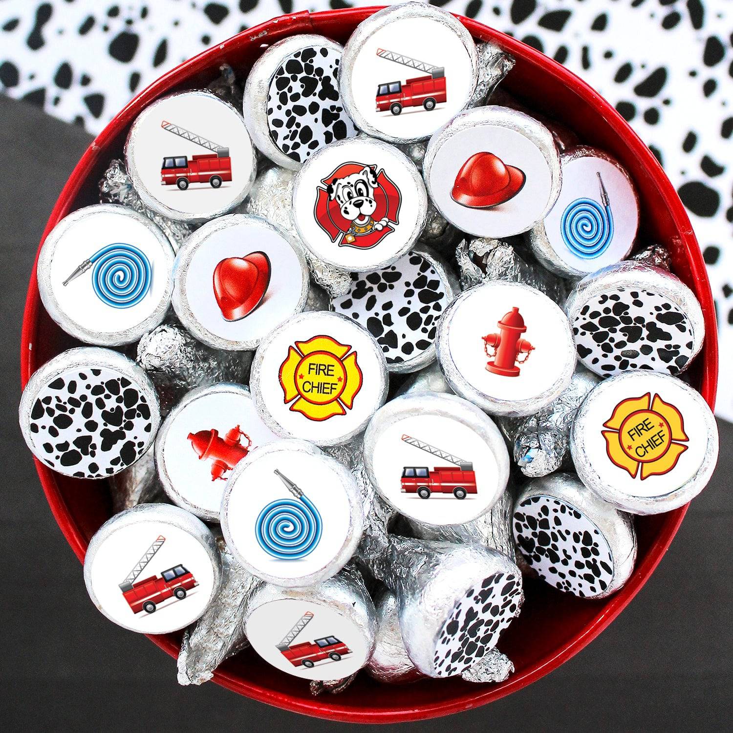 Firefighter - Kid's Birthday - Party Favor Stickers - Fits on Hershey's Kisses - 180 Stickers - Distinctivs Party