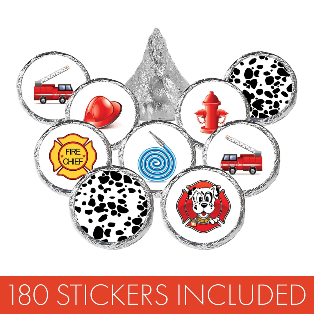 Firefighter - Kid's Birthday - Party Favor Stickers - Fits on Hershey's Kisses - 180 Stickers - Distinctivs Party