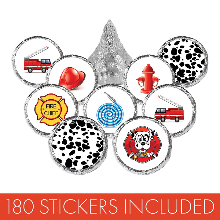 Firefighter - Kid's Birthday - Party Favor Stickers - Fits on Hershey's Kisses - 180 Stickers - Distinctivs Party
