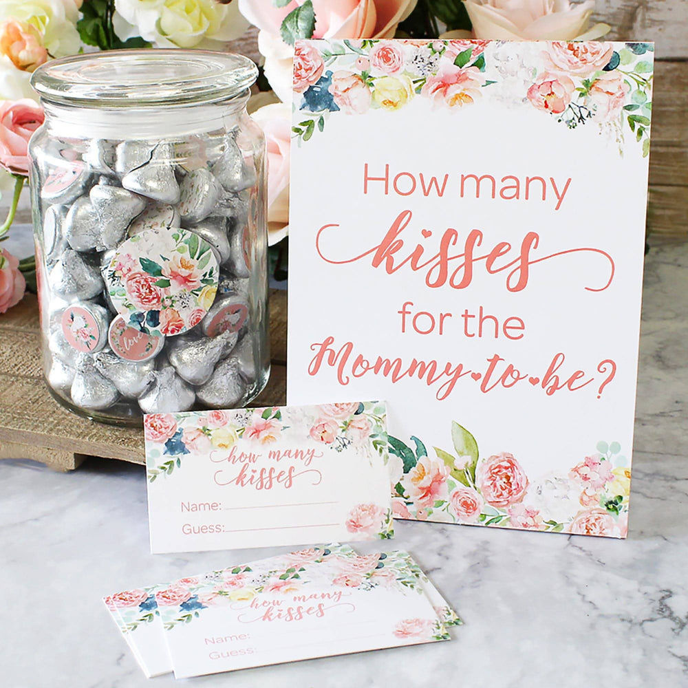 Floral How Many Kisses Baby Shower Game - Distinctivs Party