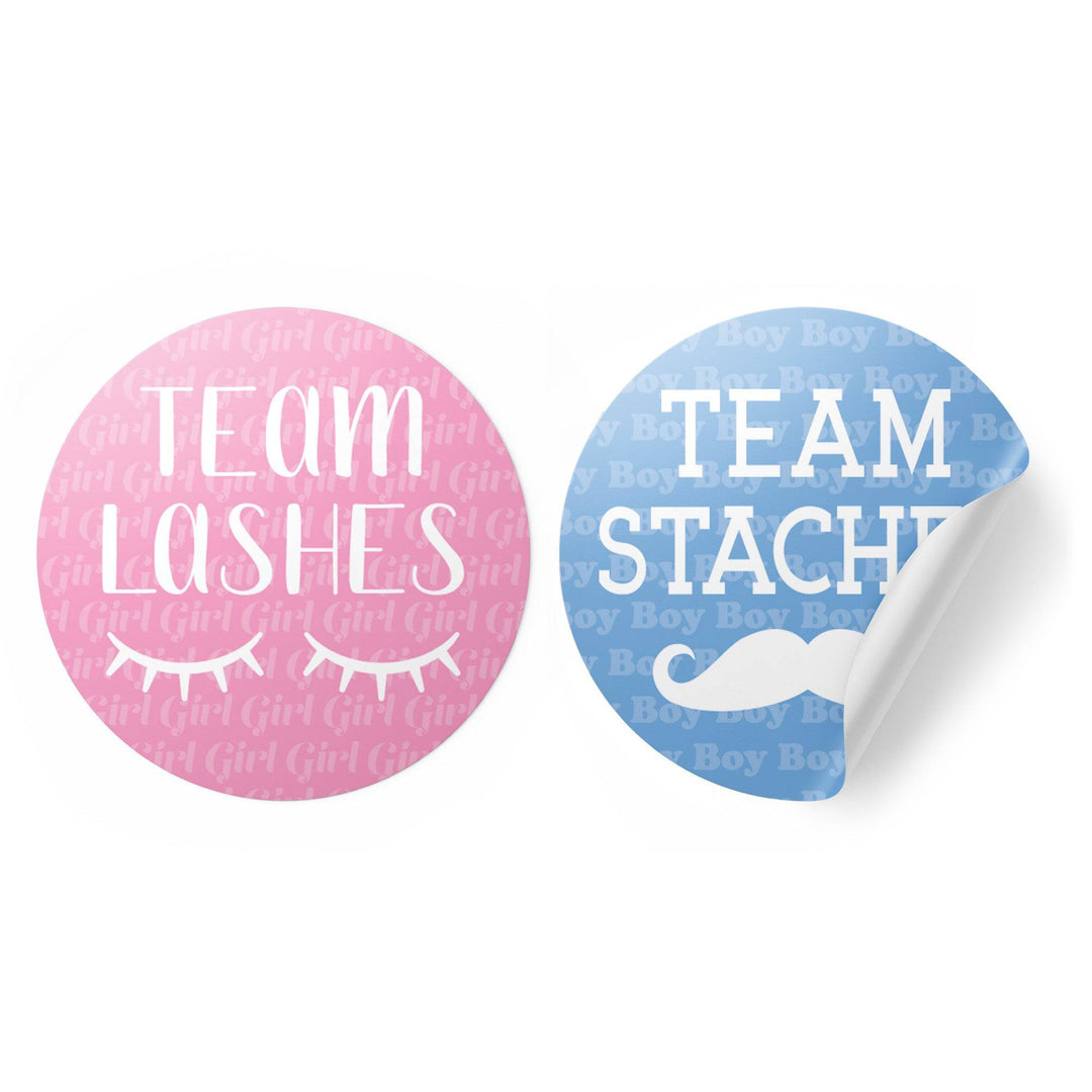 Gender Reveal Party: Lashes or Staches - Team Boy or Girl Voting Stickers - Baby Shower -  40 Stickers - Distinctivs Party