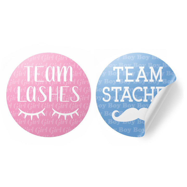 Gender Reveal Party: Lashes or Staches - Team Boy or Girl Voting Stickers - Baby Shower -  40 Stickers - Distinctivs Party