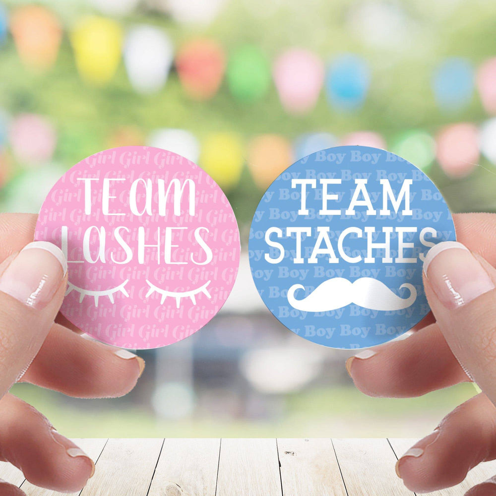 Gender Reveal Party: Lashes or Staches - Team Boy or Girl Voting Stickers - Baby Shower -  40 Stickers - Distinctivs Party