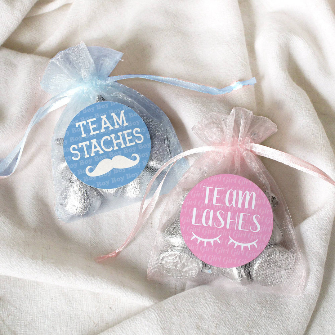 Gender Reveal Party: Lashes or Staches - Team Boy or Girl Voting Stickers - Baby Shower -  40 Stickers