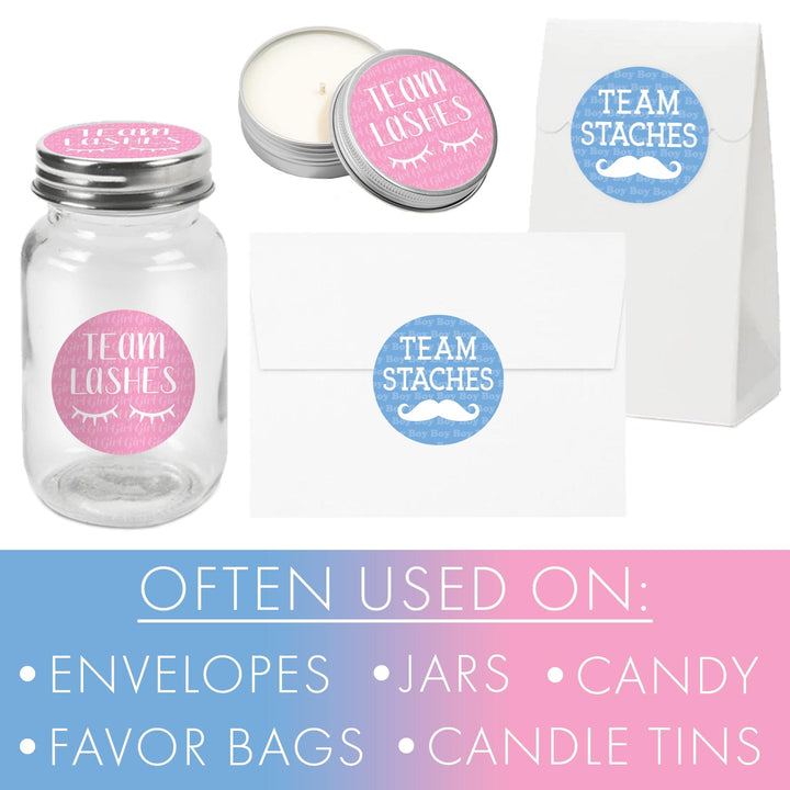 Gender Reveal Party: Lashes or Staches - Team Boy or Girl Voting Stickers - Baby Shower -  40 Stickers - Distinctivs Party