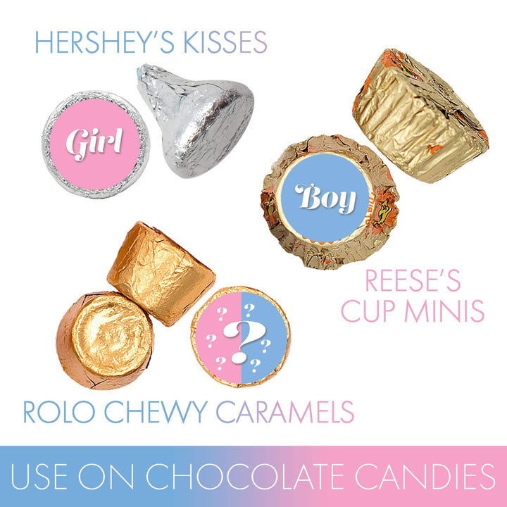 Gender Reveal Party: Little Man or Little Miss - Favor Stickers - Fit on Hershey® Kisses - 180 Stickers - Distinctivs Party