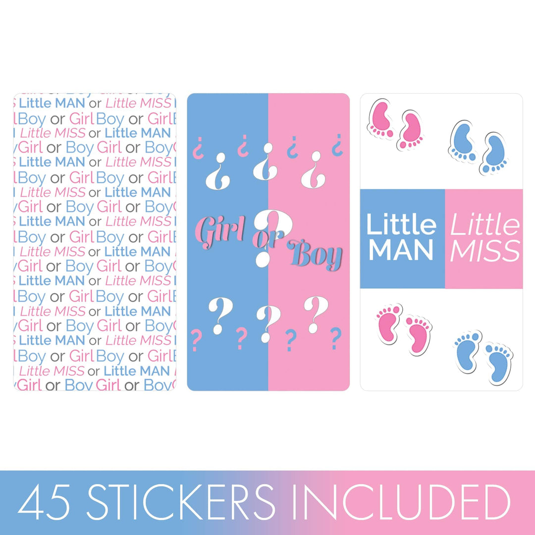 Gender Reveal Party: Little Man or Little Miss - Mini Candy Bar Stickers - Fit on Hershey® Miniatures - 45 Count