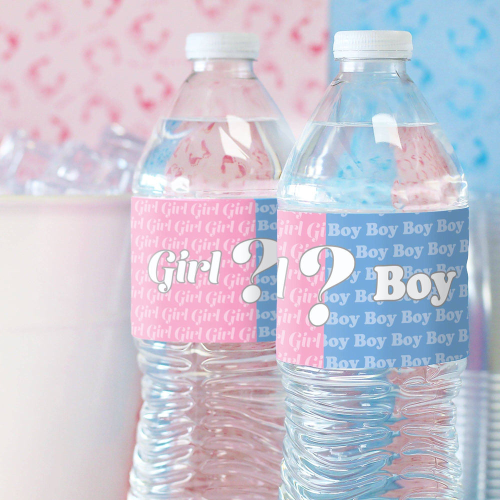 Gender Reveal Party: Little Man or Little Miss - Water Bottle Labels - 24 Waterproof Stickers - Distinctivs Party