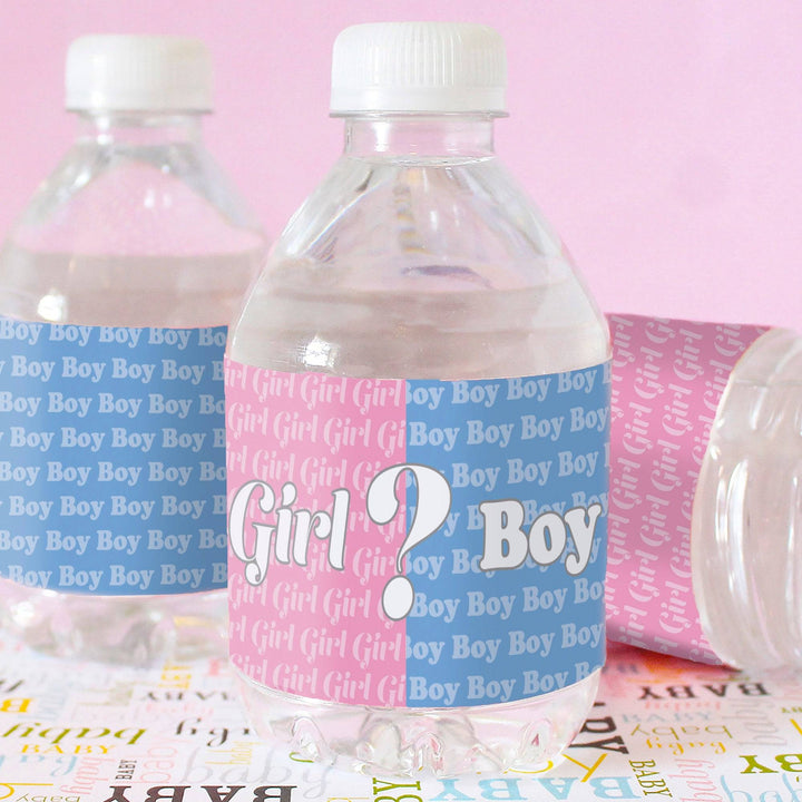 Gender Reveal Party: Little Man or Little Miss - Water Bottle Labels - 24 Waterproof Stickers - Distinctivs Party