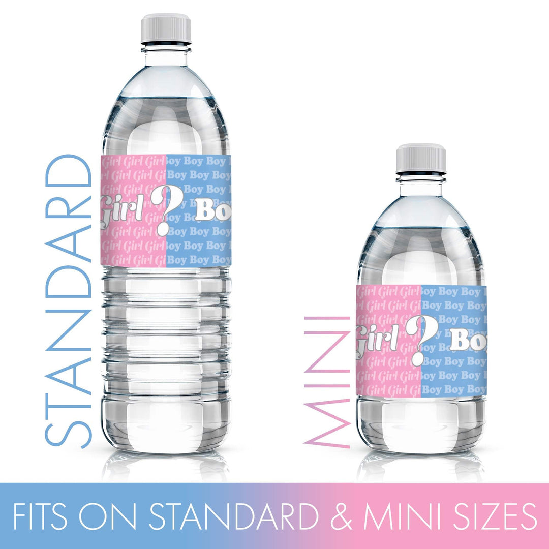 Gender Reveal Party: Little Man or Little Miss - Water Bottle Labels - 24 Waterproof Stickers - Distinctivs Party