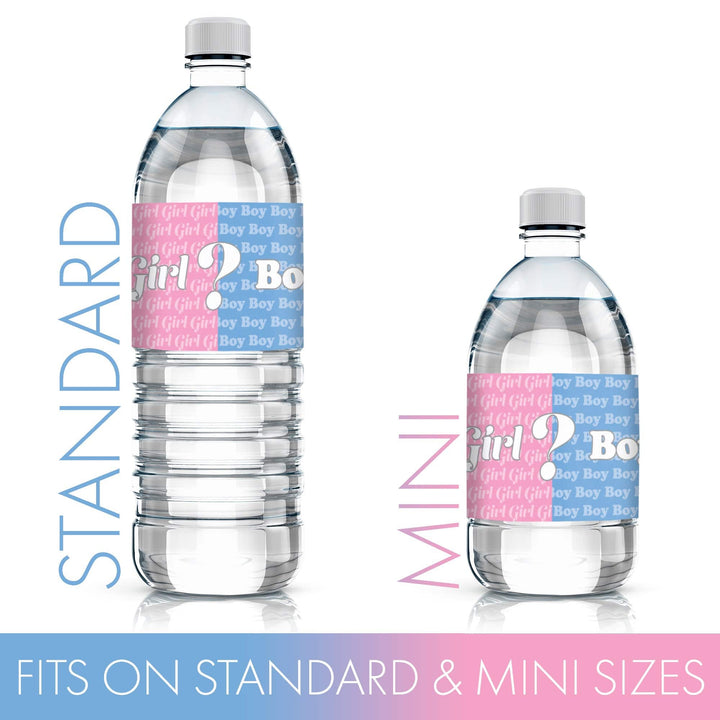 Gender Reveal Party: Little Man or Little Miss - Water Bottle Labels - 24 Waterproof Stickers - Distinctivs Party