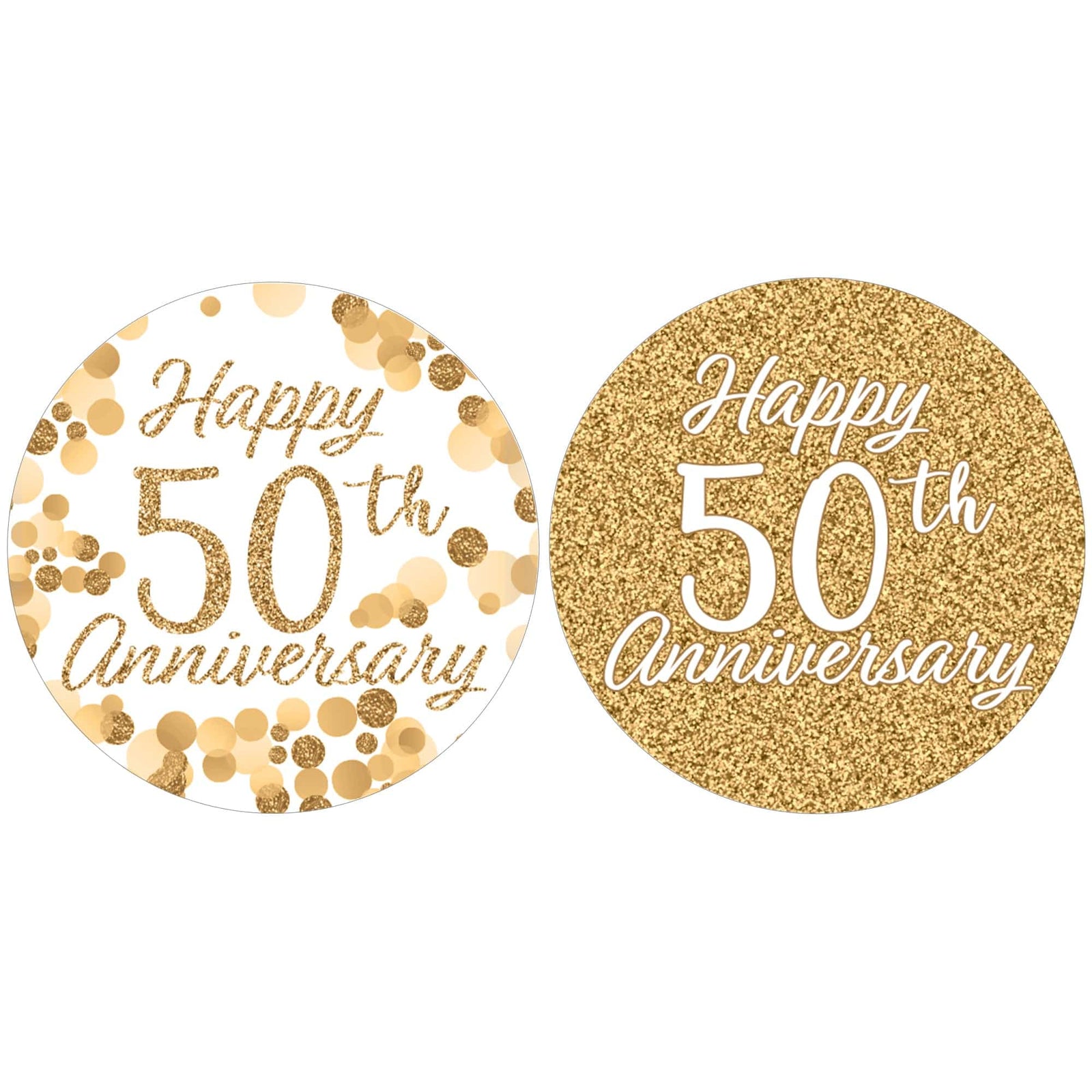 Gold 50th Anniversary: Party Favor Round Labels - 40 Stickers - Distinctivs Party