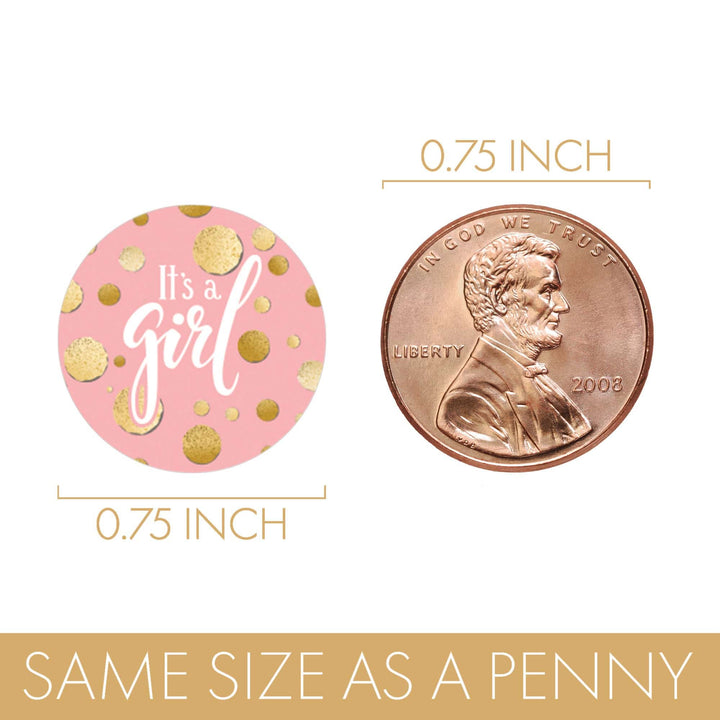 Gold Confetti: Pink - It's a Girl Baby Shower Favor Stickers - Fits on Hershey's Kisses - 180 Stickers