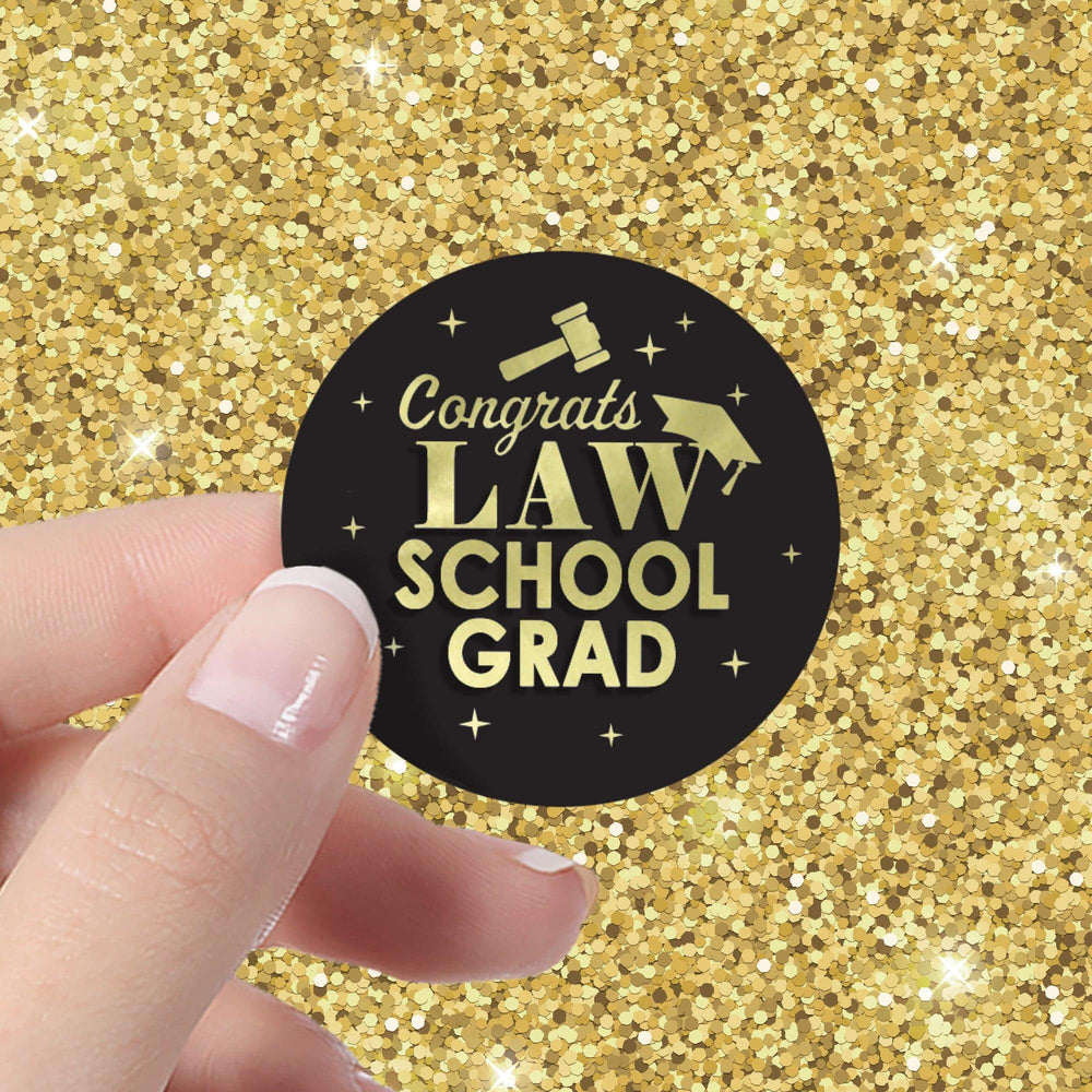 Graduation Class of 2025: Black and Gold Law School Graduation Party Favors Circle Stickers for Envelopes, Bag Seals - 40 Stickers - Distinctivs Party