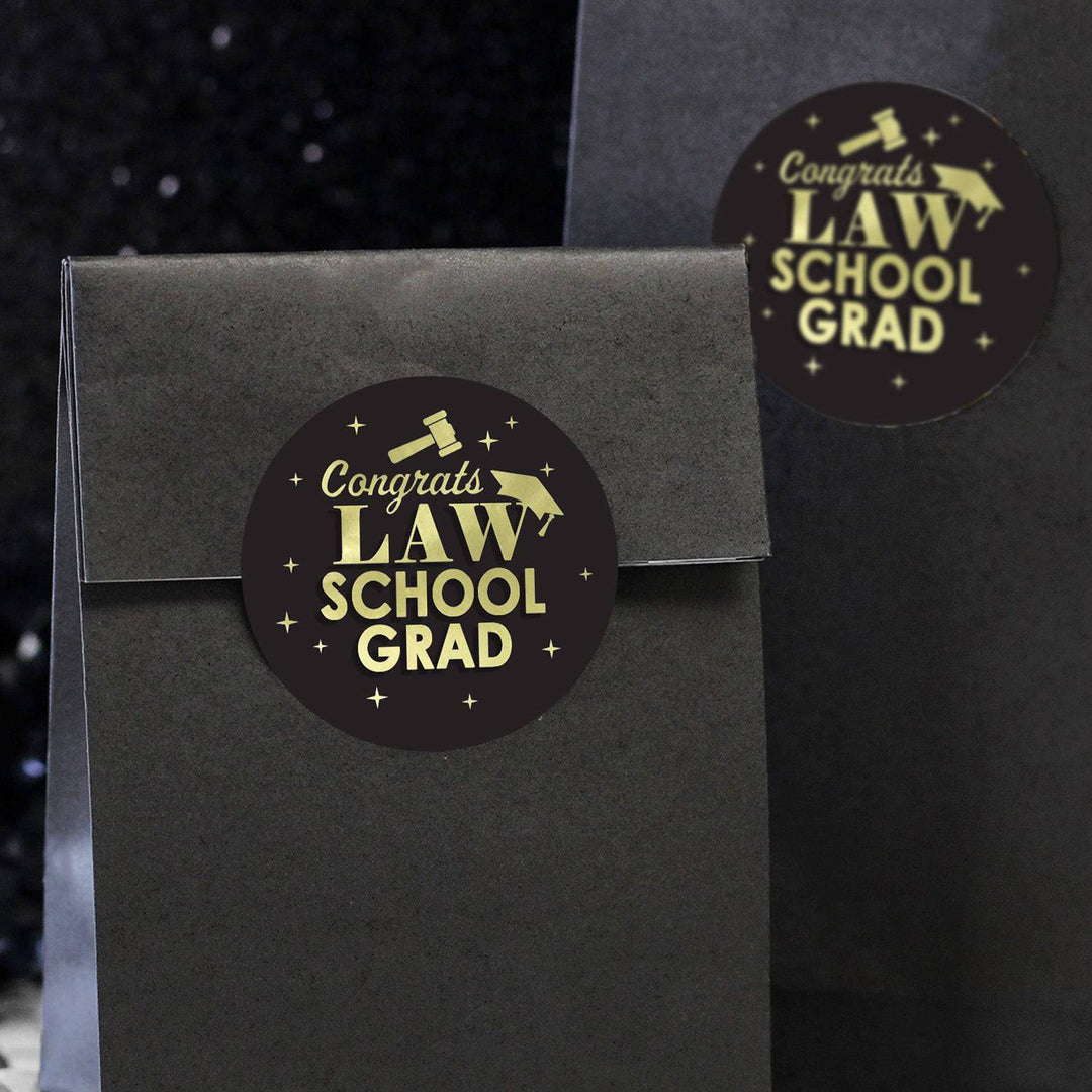 Graduation Class of 2025: Black and Gold Law School Graduation Party Favors Circle Stickers for Envelopes, Bag Seals - 40 Stickers