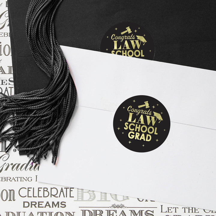 Graduation Class of 2025: Black and Gold Law School Graduation Party Favors Circle Stickers for Envelopes, Bag Seals - 40 Stickers