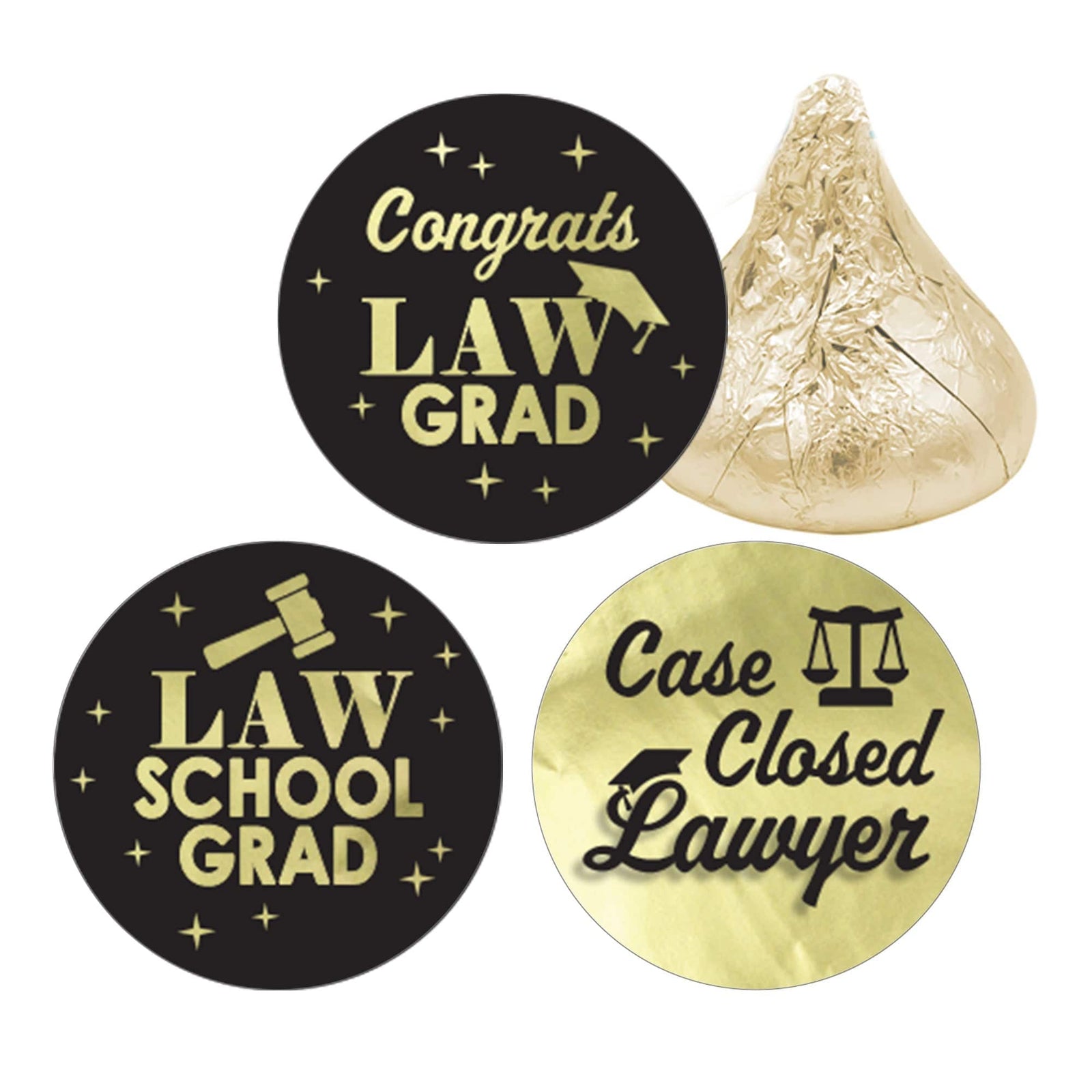Graduation Class of 2025: Black and Gold Law School Graduation Party Favors - Fits on Hershey® Kisses - 180 Stickers - Distinctivs Party
