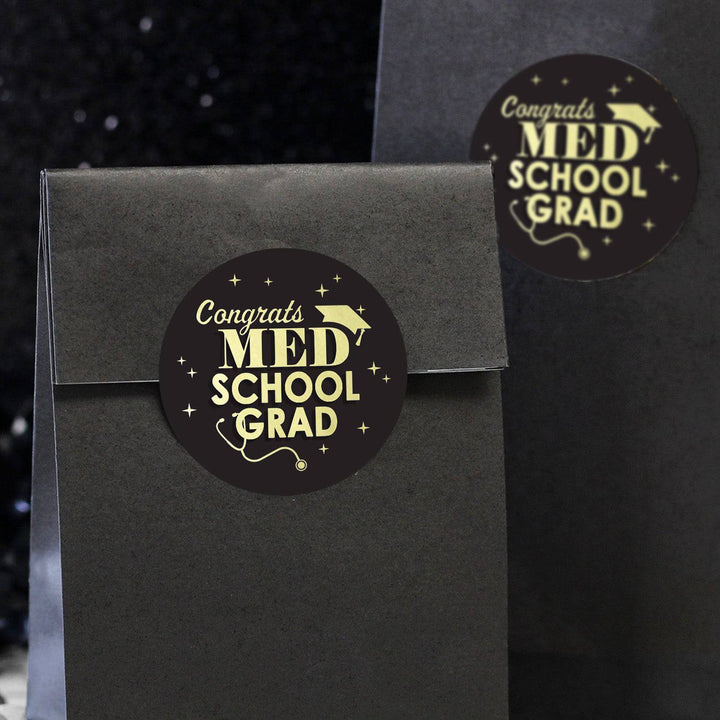 Graduation Class of 2025: Black and Gold Medical School Graduation Party Favors Circle Stickers for Envelopes, Bag Seals - 40 Stickers