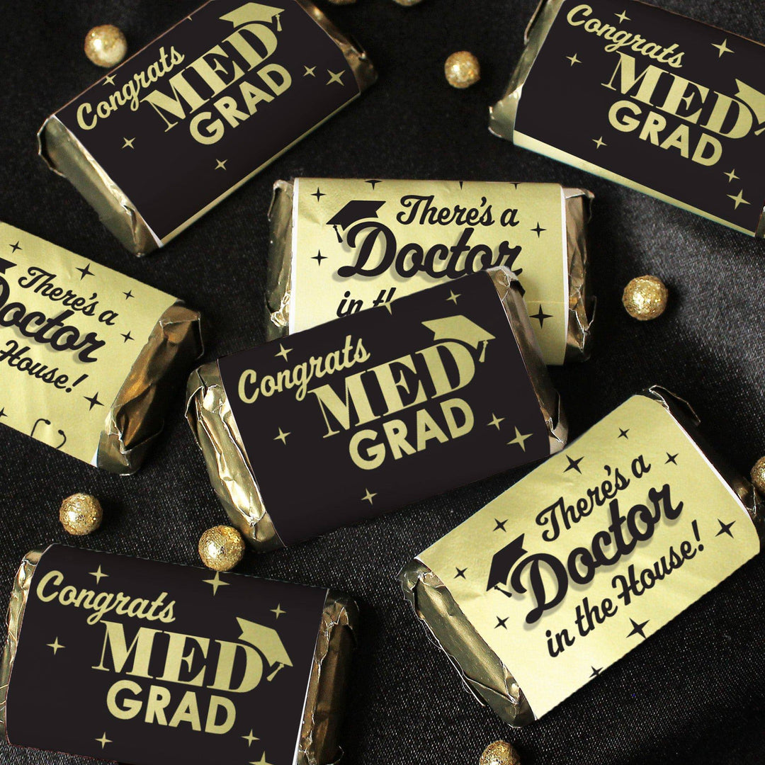 Graduation Class of 2025: Black and Gold Medical School Graduation Party Favors - Mini Chocolate Candy Bar Wrapper Labels - Fits on Hershey® Miniatures - 45 Stickers