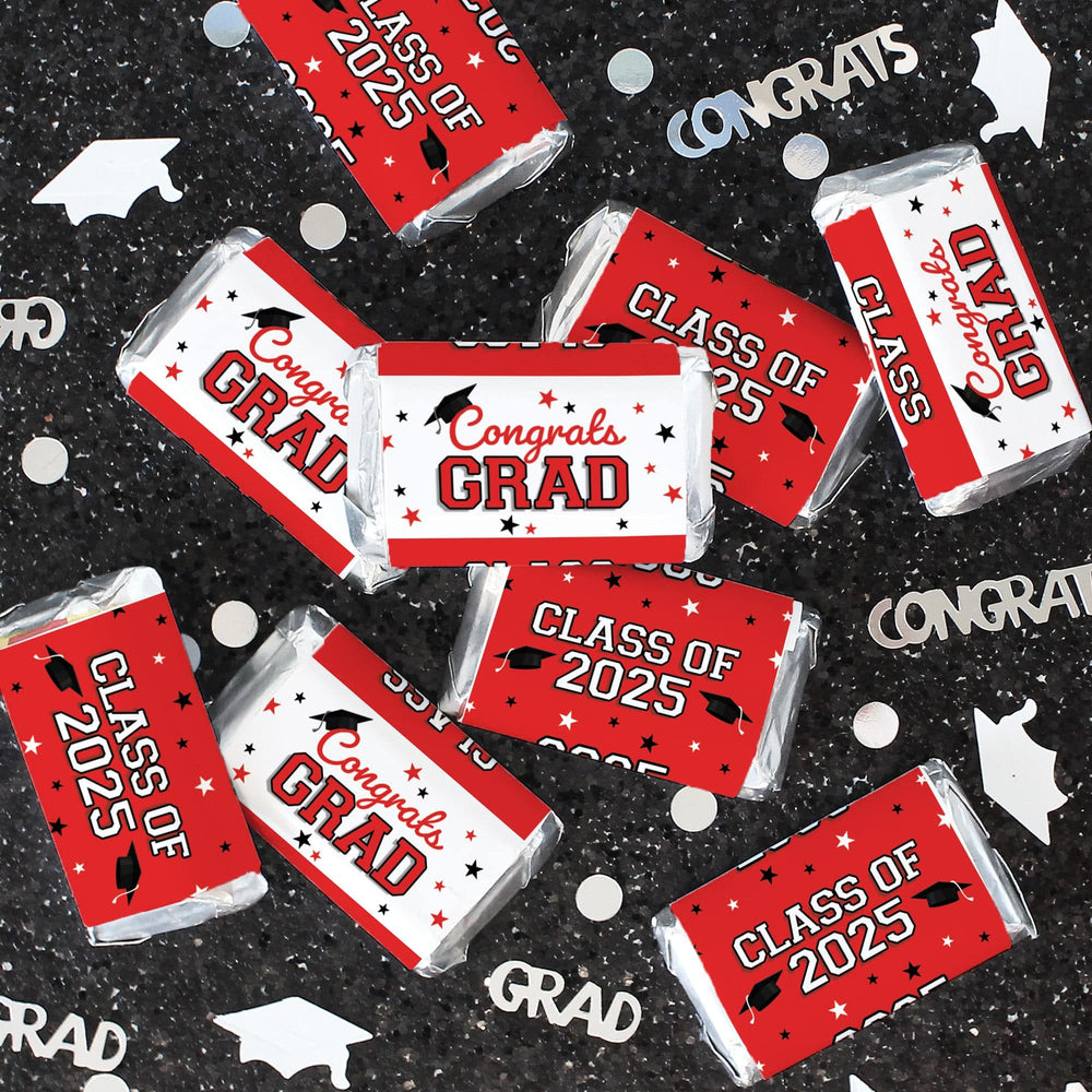 Graduation Class of 2025: Graduation Party Favors - Mini Chocolate Candy Bar Wrapper Labels - Fits on Hershey® Miniatures - 17 School Colors - 45 Stickers - Distinctivs Party