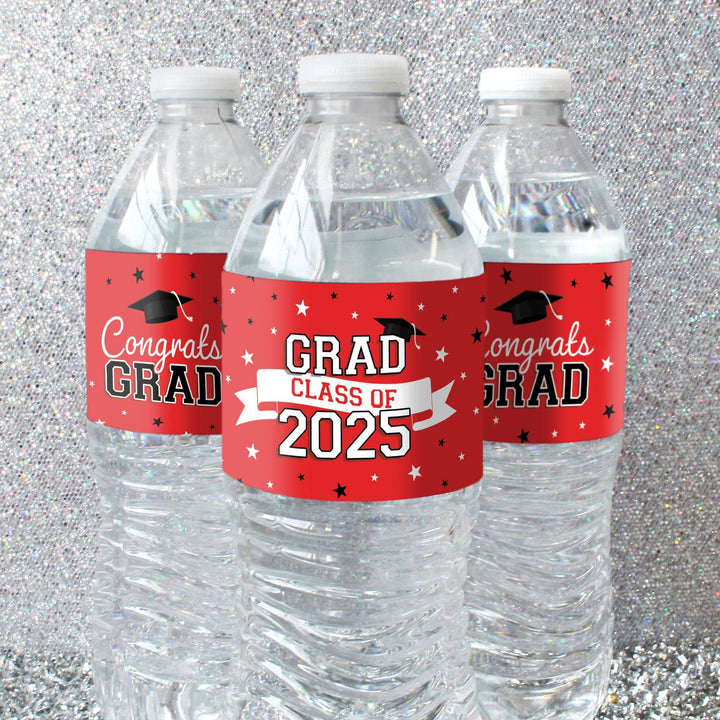 Graduation Class of 2025: Graduation Party Favors - Water Bottle Labels  - 17 School Colors - 24 Waterproof Stickers