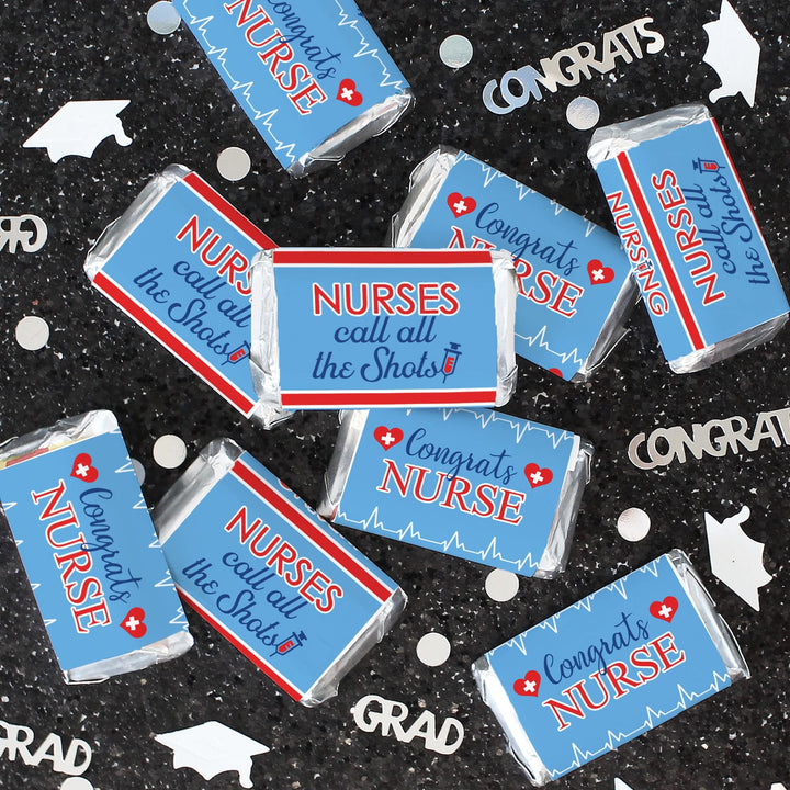 Graduation Class of 2025: Nursing School Graduation Party Favor Stickers -  Mini Chocolate Candy Bar Wrapper Labels - Fits on Hershey® Miniatures - 45 Stickers