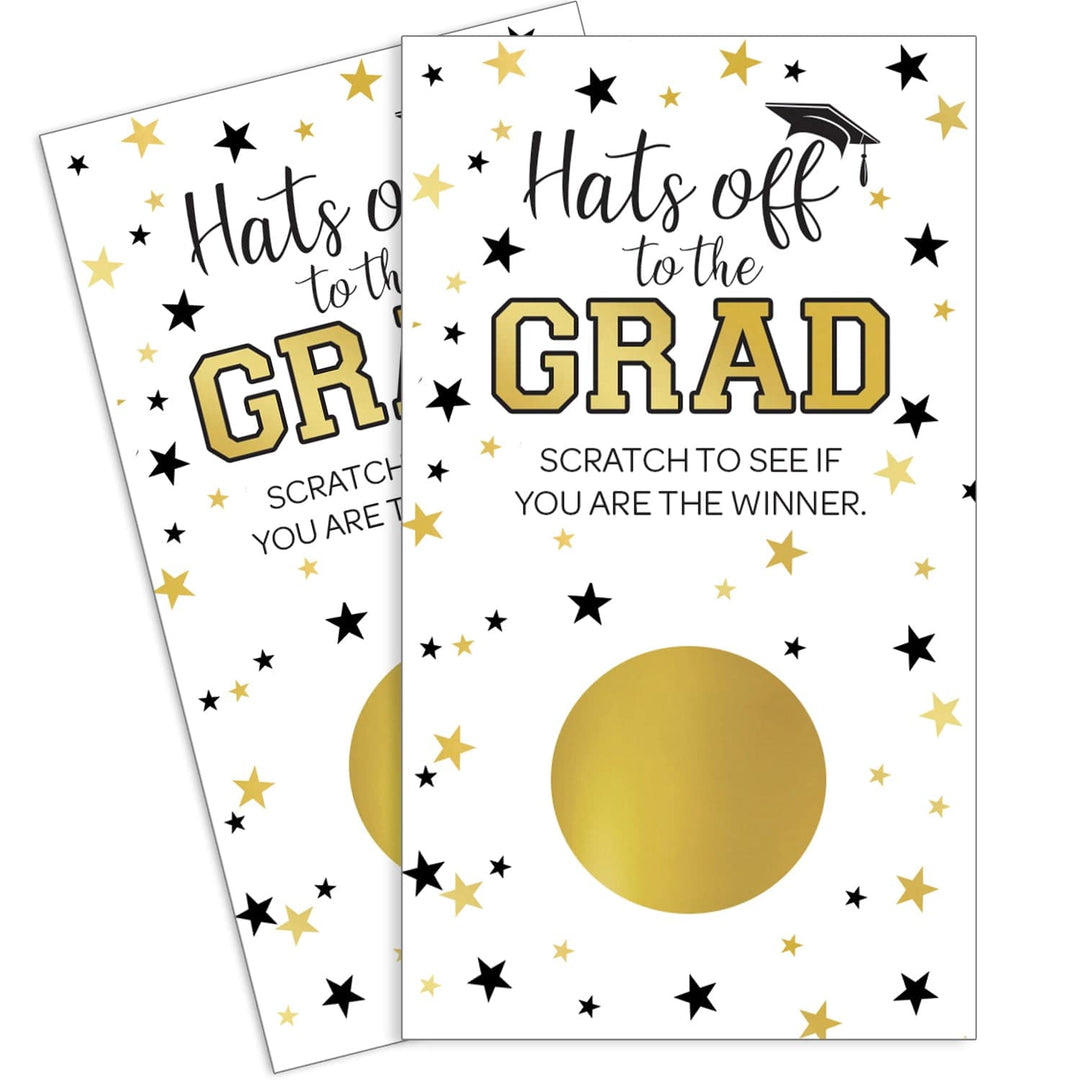 Graduation Party Game: White and Gold Scratch Off Cards- Class of 2025 - 30 Cards (2 Winners)