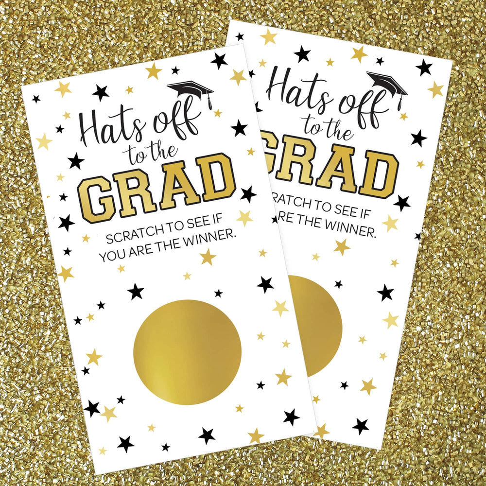 Graduation Party Game: White and Gold Scratch Off Cards- Class of 2025 - 30 Cards (2 Winners) - Distinctivs Party