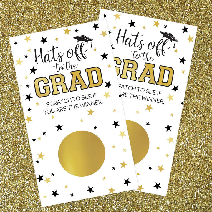 Graduation Party Game: White and Gold Scratch Off Cards- Class of 2025 - 30 Cards (2 Winners)