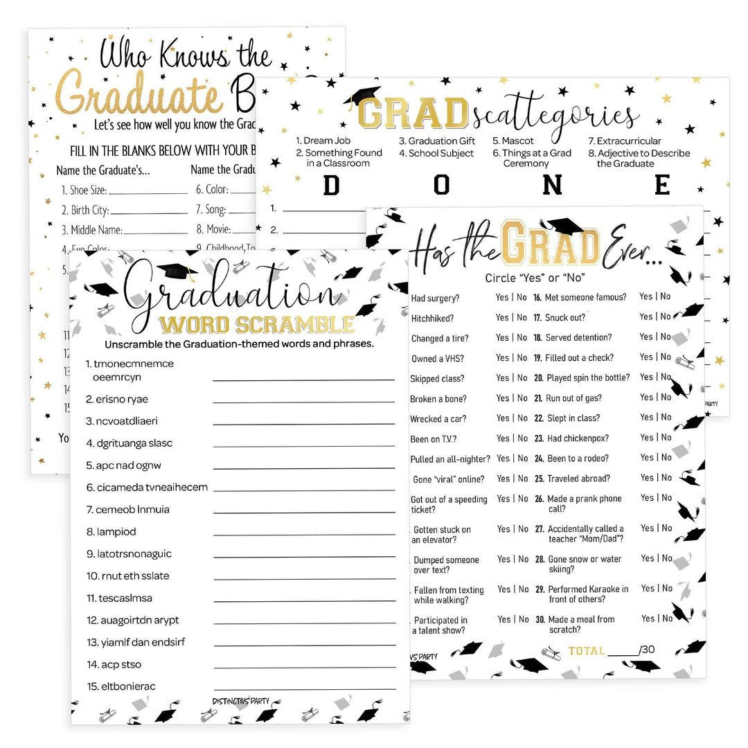 Graduation Party Game Bundle – 4 Games for 25 Guests | Black & Gold