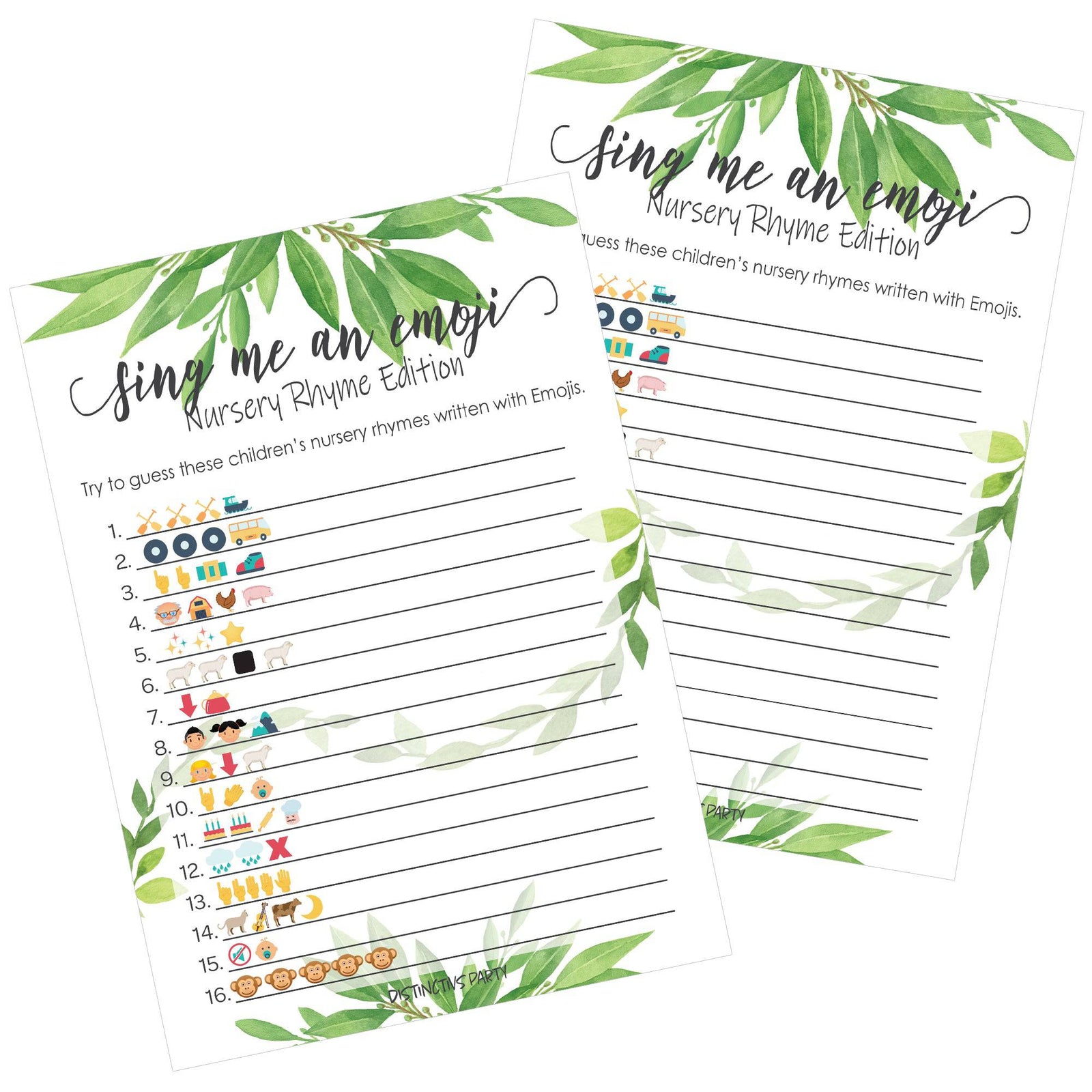Greenery:  Baby Shower Emoji Game Cards - 20 Cards - Distinctivs Party