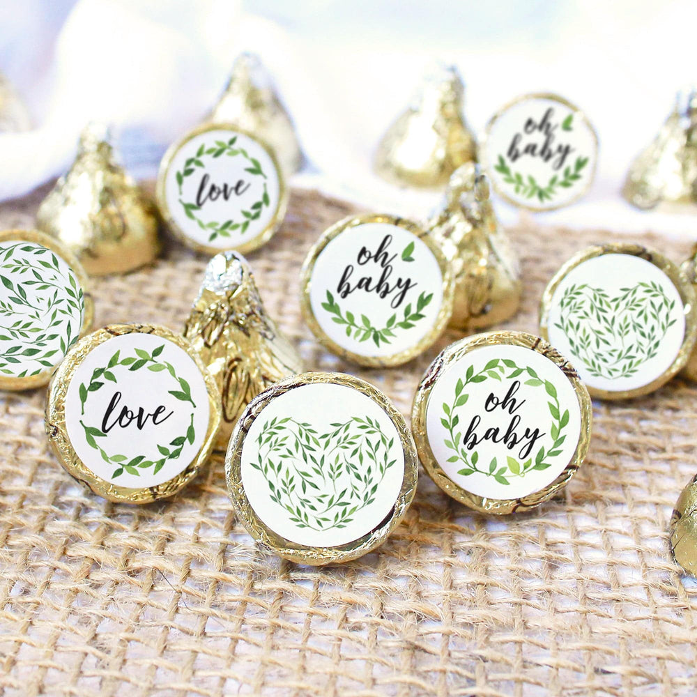 Greenery: Baby Shower Favor Stickers - 180 Stickers - Distinctivs Party