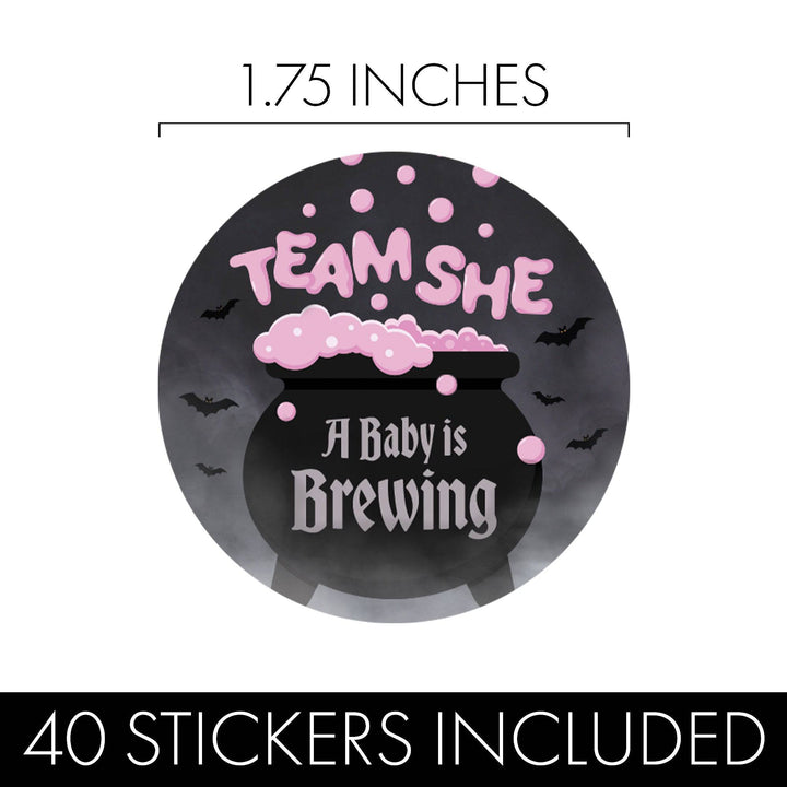 Halloween Gender Reveal Party: Baby is Brewing- Baby Shower - Team He or Team She Voting - 40 Stickers