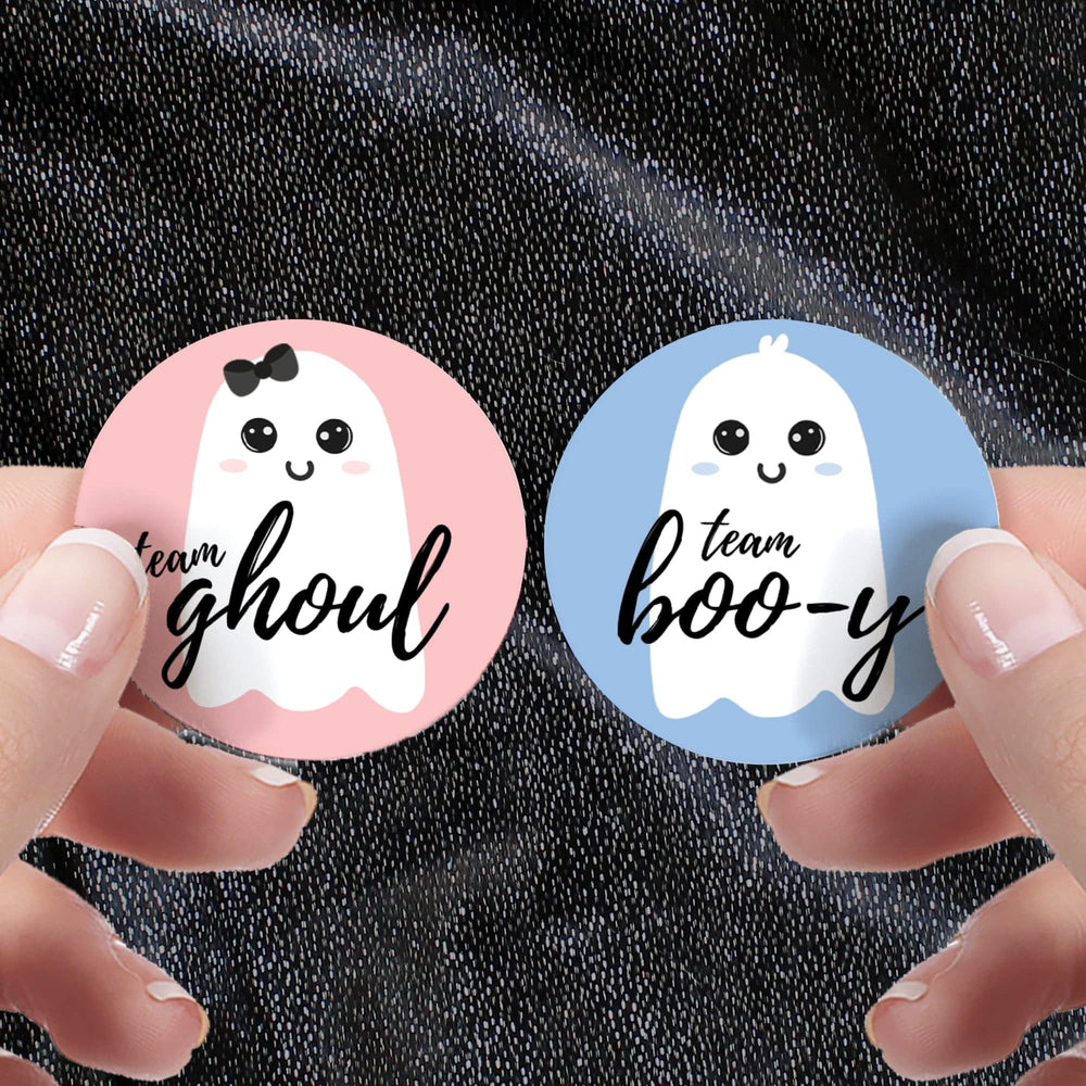 Halloween Gender Reveal Party: Little Boo - Blue Team Boo-y or Pink Team Ghoul Voting Stickers - 40 Stickers - Distinctivs Party