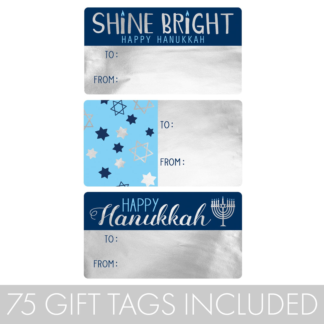 Hanukkah Gift Tag Metallic Foil Stickers - 75 Count