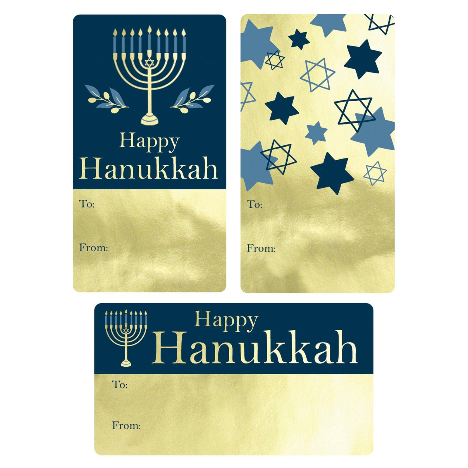 Hanukkah Gift Tag Stickers: Blue & Gold - 75 Stickers - Distinctivs Party