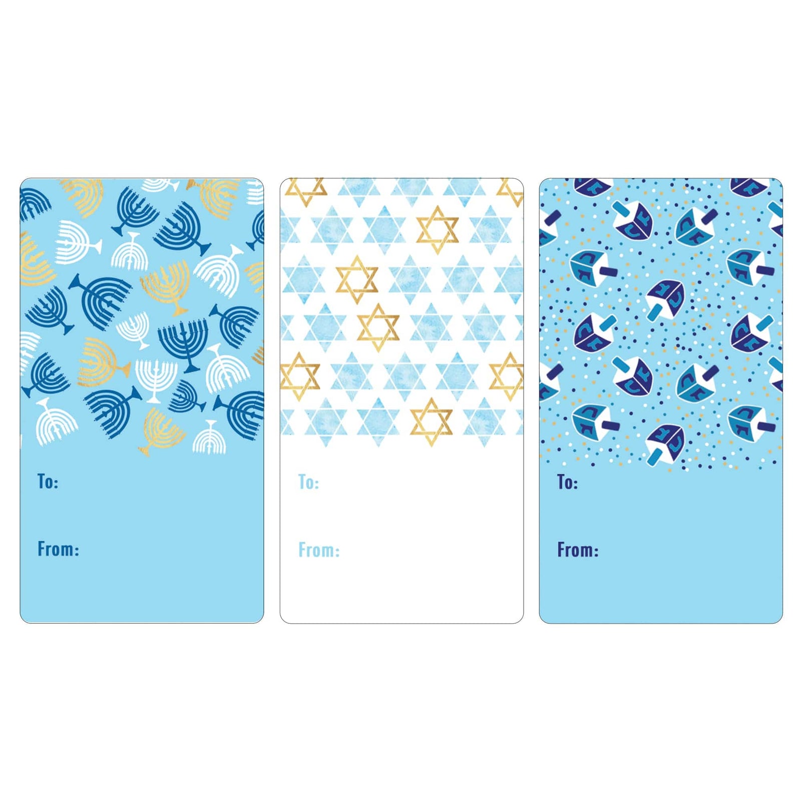 Hanukkah Gift Tag Stickers: Menorah, Star of David, and Dreidel - 75 Stickers - Distinctivs Party