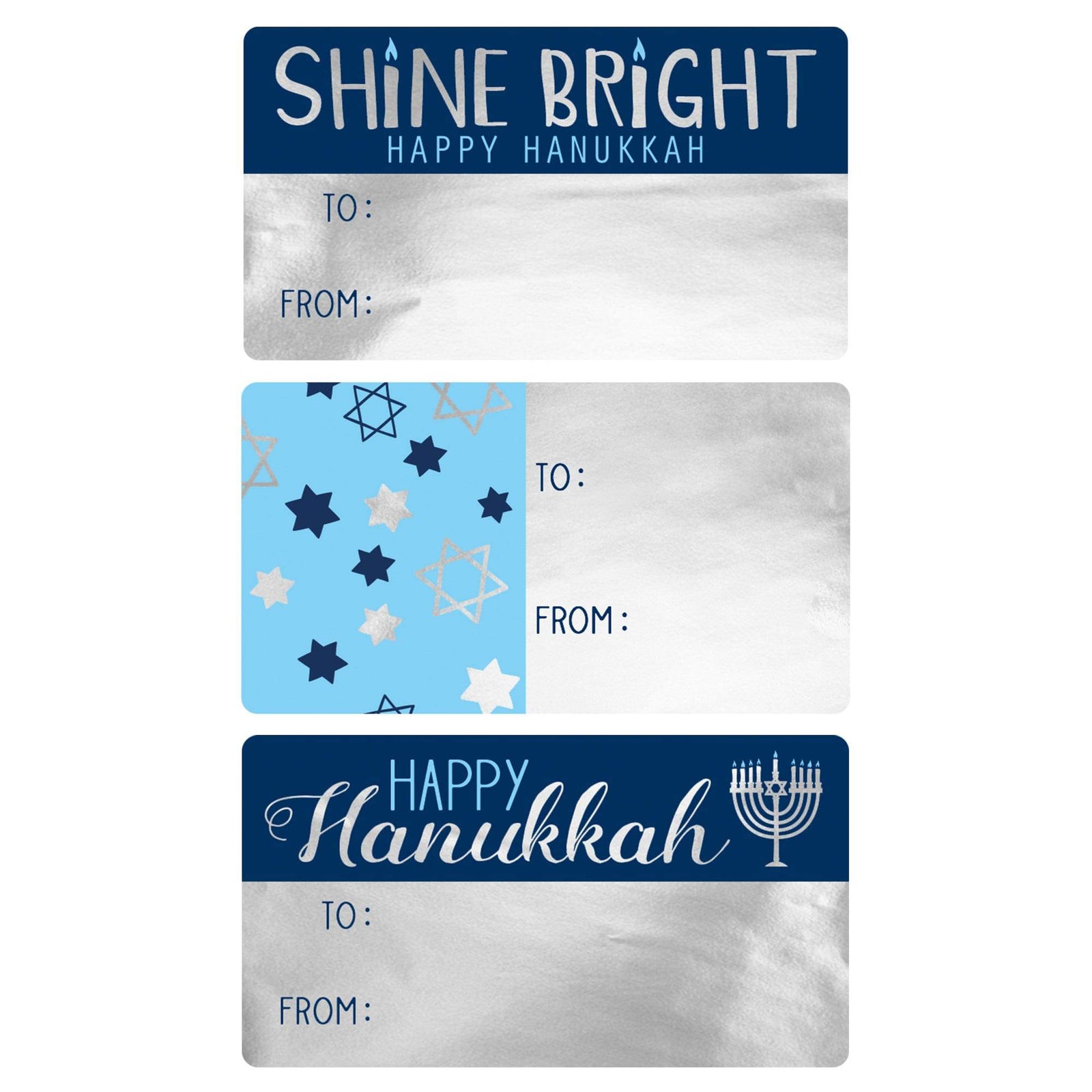 Hanukkah Gift Tag Stickers:  Metallic Foil Stickers - 75 Stickers - Distinctivs Party