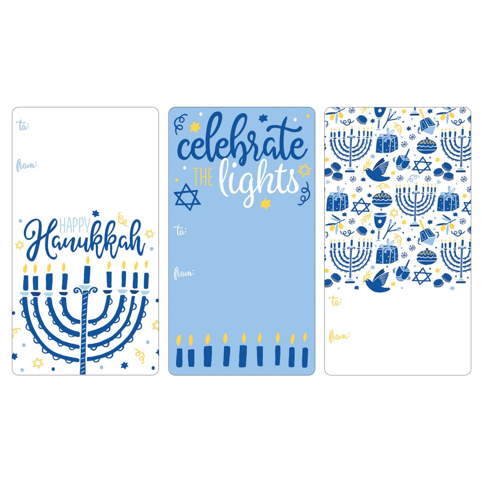 Hanukkah Gift Tag Stickers: Whimsical Menorah Hanukkah - 75 Stickers - Distinctivs Party