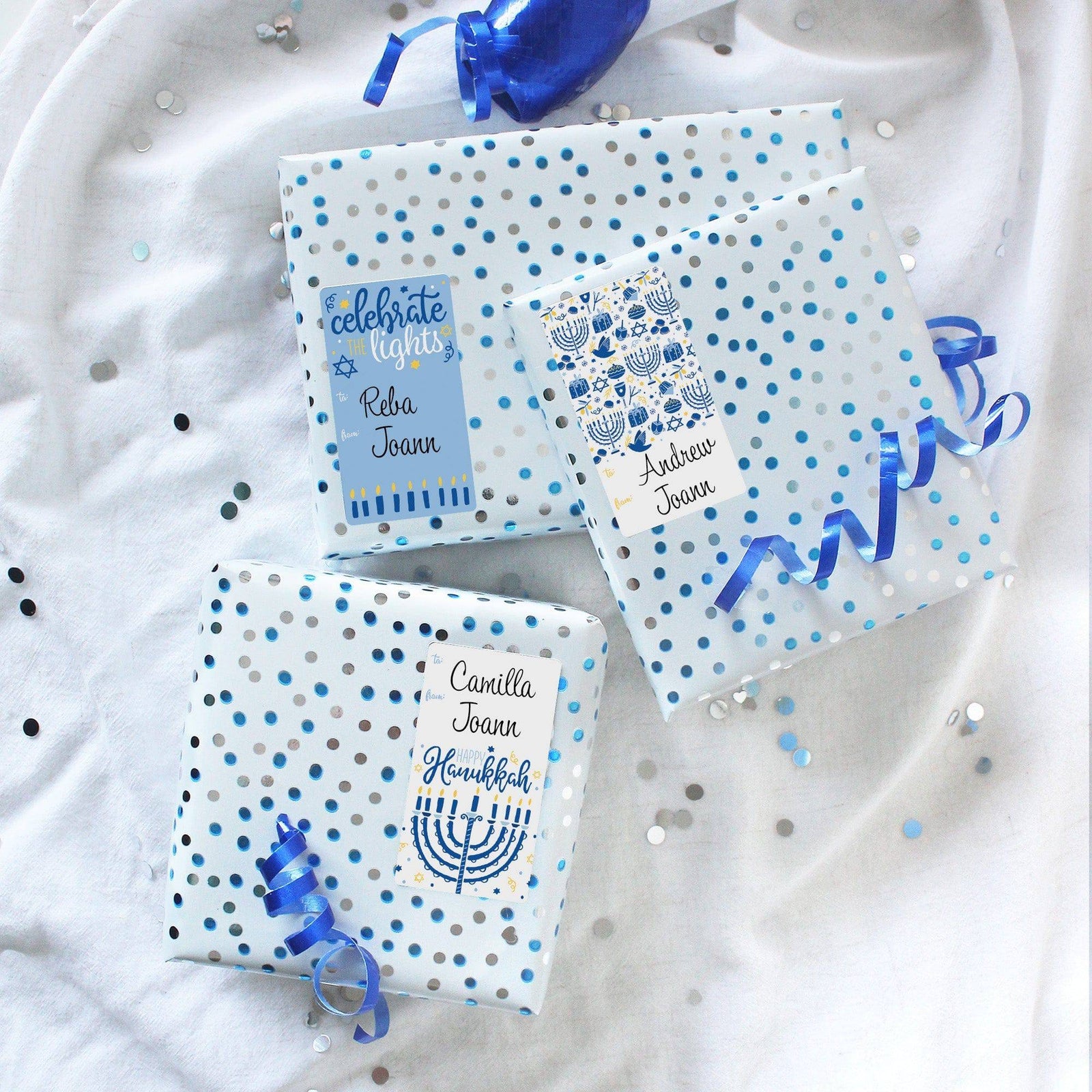 Hanukkah Gift Tag Stickers: Whimsical Menorah Hanukkah - 75 Stickers - Distinctivs Party