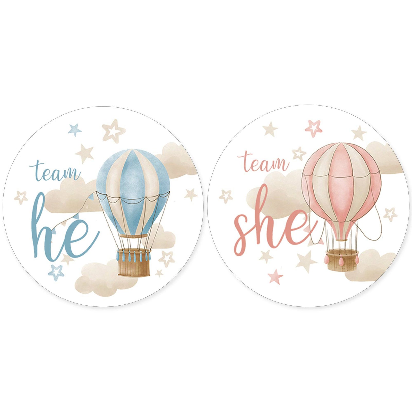 Hot Air Balloon: Gender Reveal Party - He or She  - 40 Stickers - Distinctivs Party
