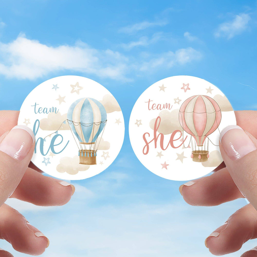 Hot Air Balloon: Gender Reveal Party - He or She  - 40 Stickers - Distinctivs Party