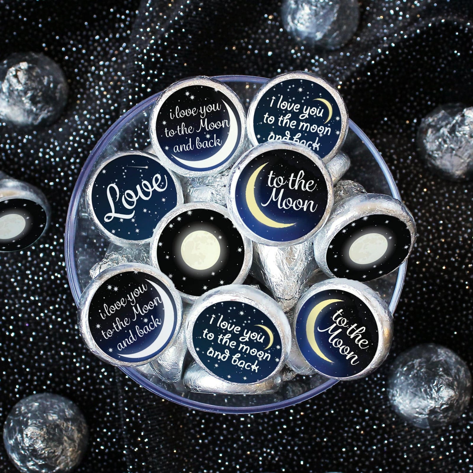 I Love You to the Moon and Back:  Baby Shower, Bridal Shower, Wedding - Favor Stickers - Fits on Hershey's Kisses 180 Stickers - Distinctivs Party