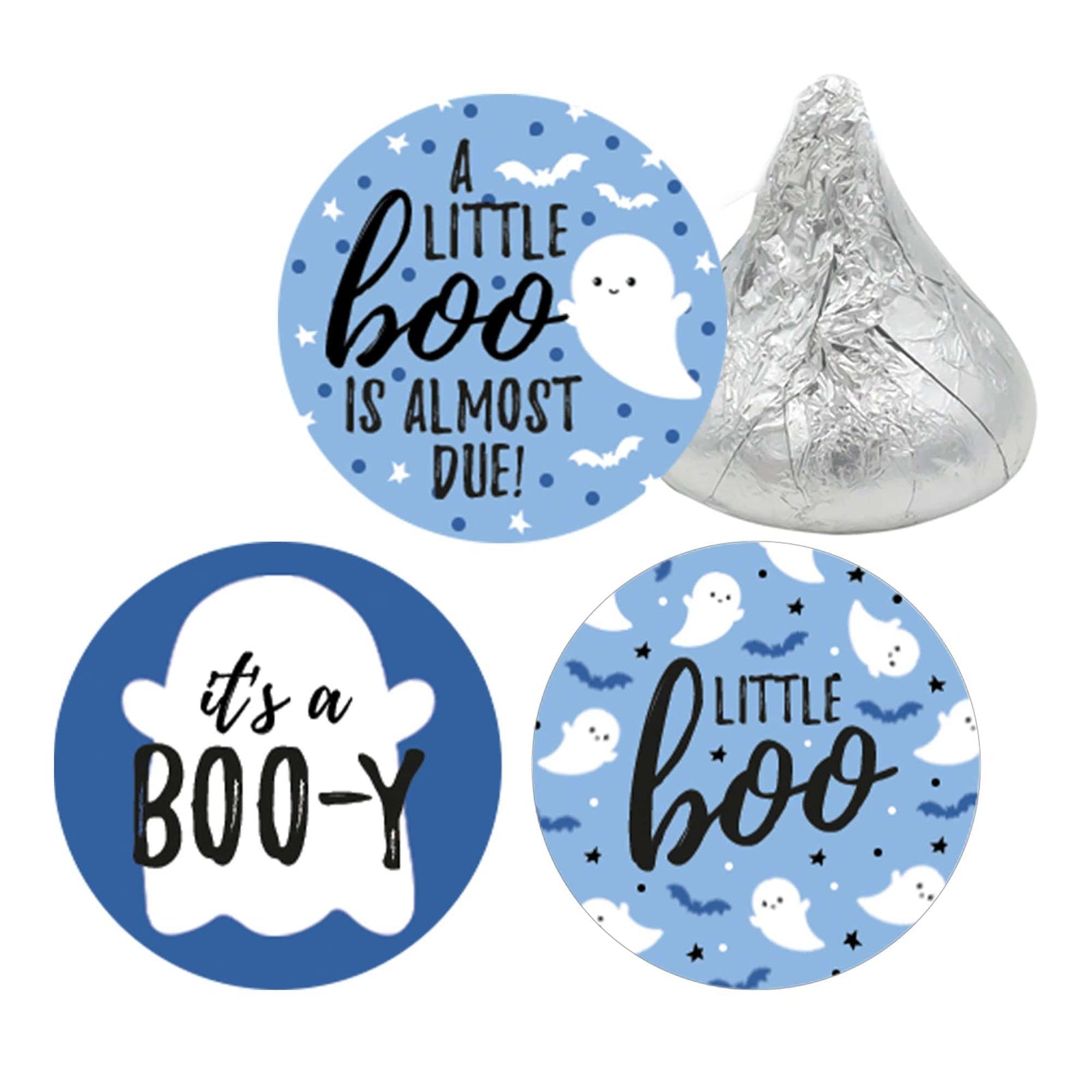 Little Boo: Blue - Boy Baby Shower - Fall Party Favor Stickers - Fits on Hershey's Kisses - 180 Stickers - Distinctivs Party