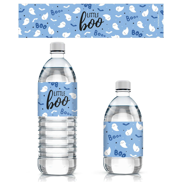 Little Boo: Blue - Boy Baby Shower- Water Bottle Label Stickers - 24 Waterproof Stickers